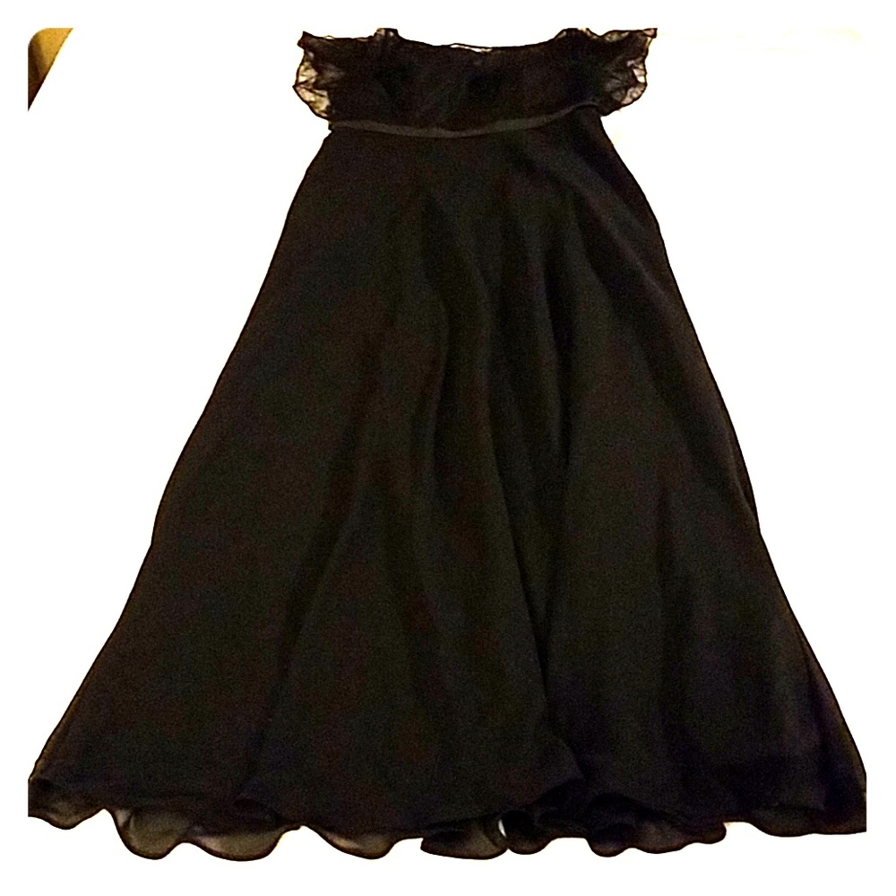 Altered Black Lace and Chiffon Floor Length Dress